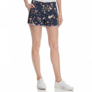 Sundry Shorts Women Mid Rise Banded Waist Frayed Floral Printed Cotton Navy 26